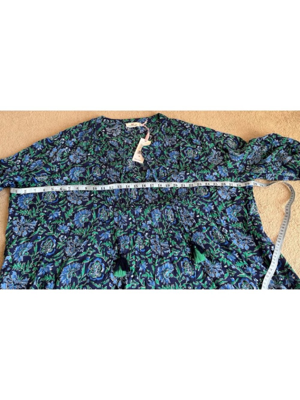 Vineyard Vines Floral Pleated Top Blue Green 3X NWT Boho - Picture 14 of 16